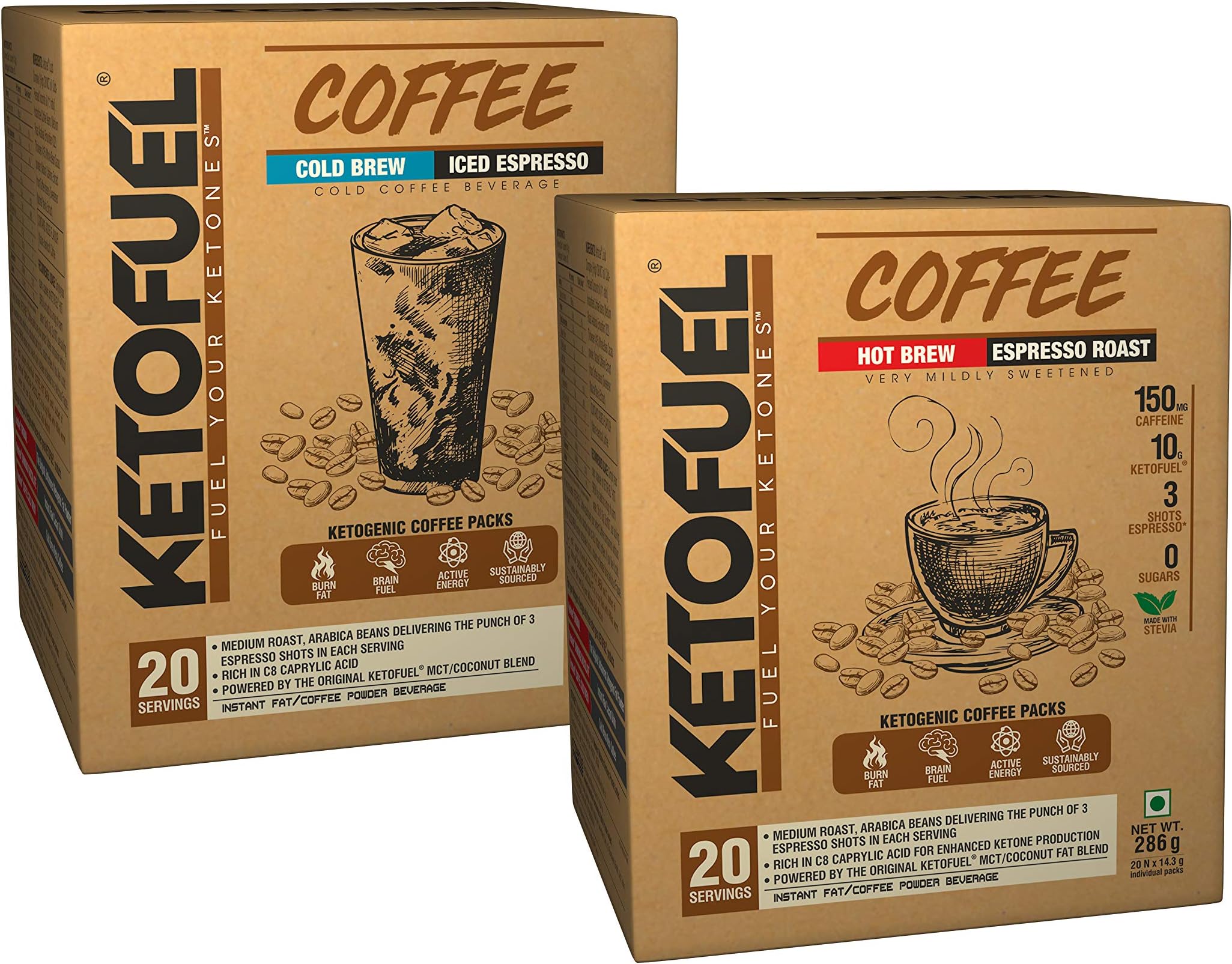 Ketofuel® MCT Keto Coffee Hot Brew/Cold Brew Combo Pack (20+20 Packs) 40 Servings