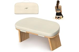 LANDORA & LEAF Meditation Chair w/ Extra Thick Cushion - Portable Bamboo Meditation Bench w/ Magnetic Locking Hinge - Anterior Tilt Seiza Bench Ideal for Comfortable & Stable Meditation - Sleek Canvas Kneeling Chair