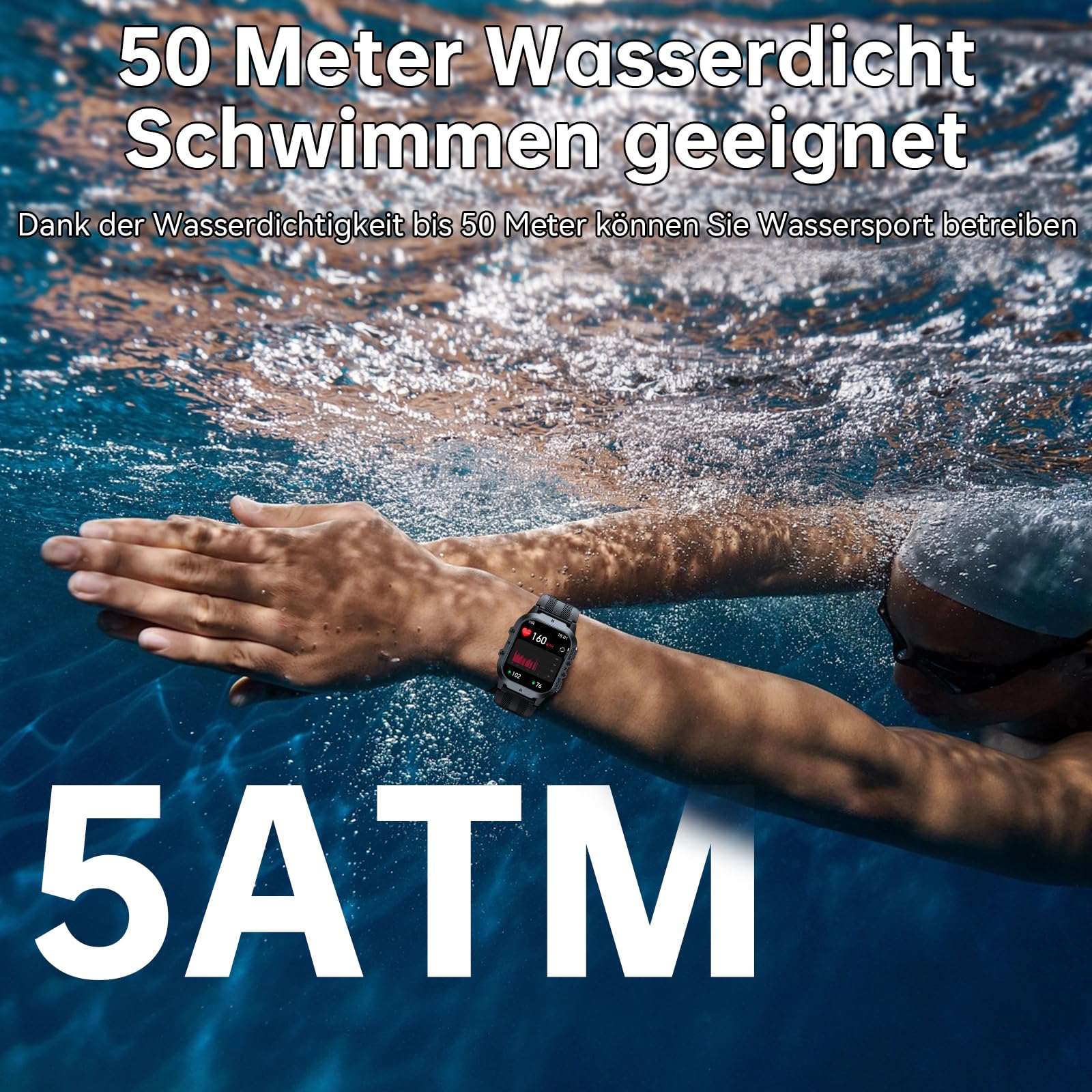 OUKITEL BT20 Smartwatch Herren Militär Wasserdicht 5ATM, Sportuhren Fitnessuhr Herren mit Telefonfunktion, AMOLED Touchscreen 120+Sportmodi mit Pulsmesser Schlafmonitor Schrittzähler für iOS/Android