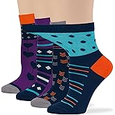 7BIGSTARS KINGDOM Women's Cotton Diabetic Quarter Patterned Socks - 4 Pack Large Seamless Polka Dot Heart Sock Size 10-12 Shoe Size 8-12 L Dark Navy, Purple, Grey, Blue,Orange