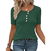 Kistore Womens Short Sleeve Sweater Spring Summer Tops Dressy Casual Lightweight Crewneck Pullover Henley Blouses