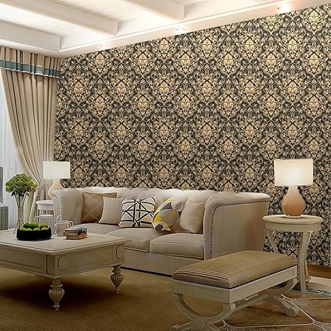 Amazon Wallmantra Texturedゴールドダマスクパターンデザイナー壁紙リビングルーム 壁紙 Amazon Wallmantra Texturedゴールドダマスクパターンデザイナー壁紙リビングルーム 壁紙