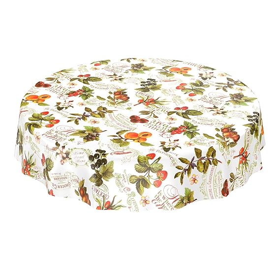 ANRO Tischdecke Wachstischdecke Wachstuch Wachstuchtischdecke Beeren Früchte Obst Landhaus Rund 140cm, Schnittkante,