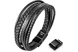 Speroto Mens Bracelet, Adjustable Mens Leather Bracelet with Stainless Steel Clasp, Multi-Layer Braided Genuine Leather Bracelet for Men and Women