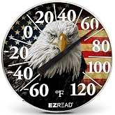 EZREAD Hanging Dial Thermometer 840-1223 Weather Thermometers for Indoor and Outdoor Use, Large 12.5 Inch Diameter, Easy to Read Numbers, American Eagle