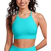 CRZ YOGA Butterluxe Womens High Neck Y Back Sports Bra - Padded Halter Racerback Spaghetti Thin Strap Workout Gym Top