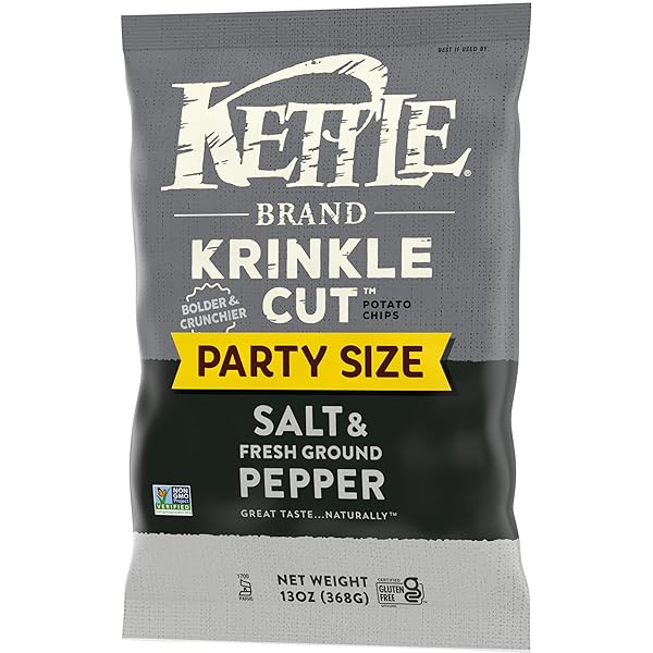 KETTLE BRAND POTATO CHIPS, KRINKLE CUT, SALT & GROUND PEPPER KETTLE CHIPS, PARTY SIZE, 13 OZ