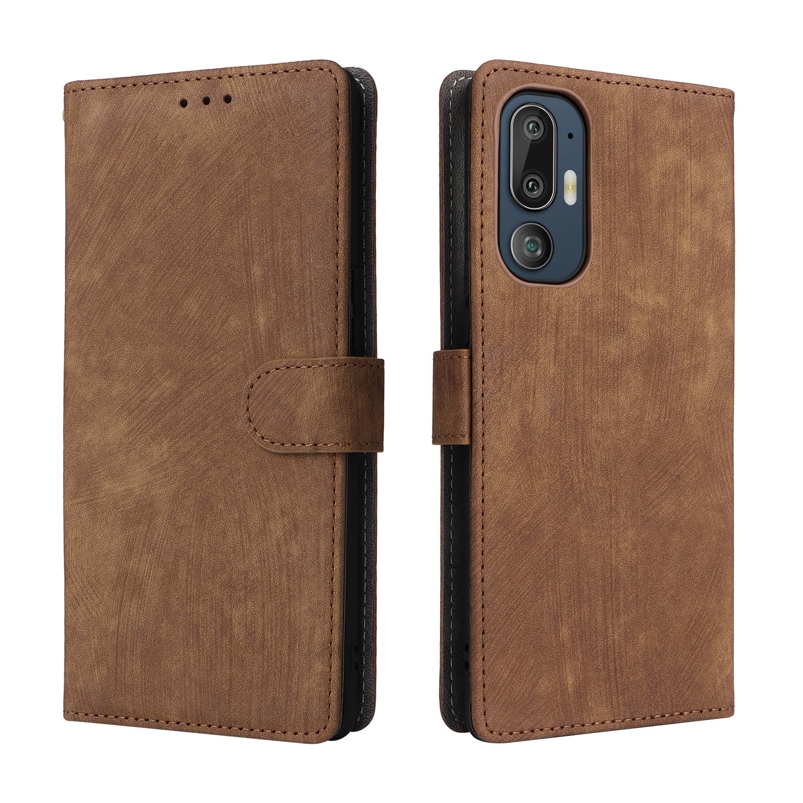 COMAKU Case for HTC U24 Pro, flip phone sase with RFID blockage, magnetic closed, shock proof mobile -Brown