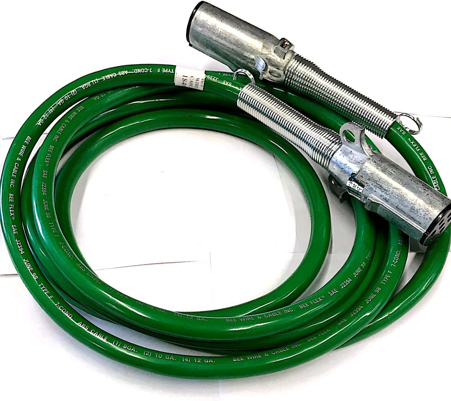 10 Ft, 7 Way Plug, ABS Straight Cable Assembly, Green, 4/12, 2/10, 1/8 Gauge Cable, Made in USA