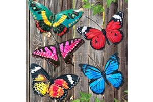 EOORAU Metal Butterfly Wall Decor - 5 Pack Lifelike Butterflies Wall Art Sculpture Hanging Decorations for Indoor or Outdoor, Yard Patio Fence Garden Decorations
