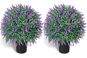 WAYNHUI Tall Artificial Lavender/Rose Topiary Ball Tree Set of 2 Pack Potted Bushes UV Resistant Potted Plants for Indoor Outdoor Home Garden (Lavender)