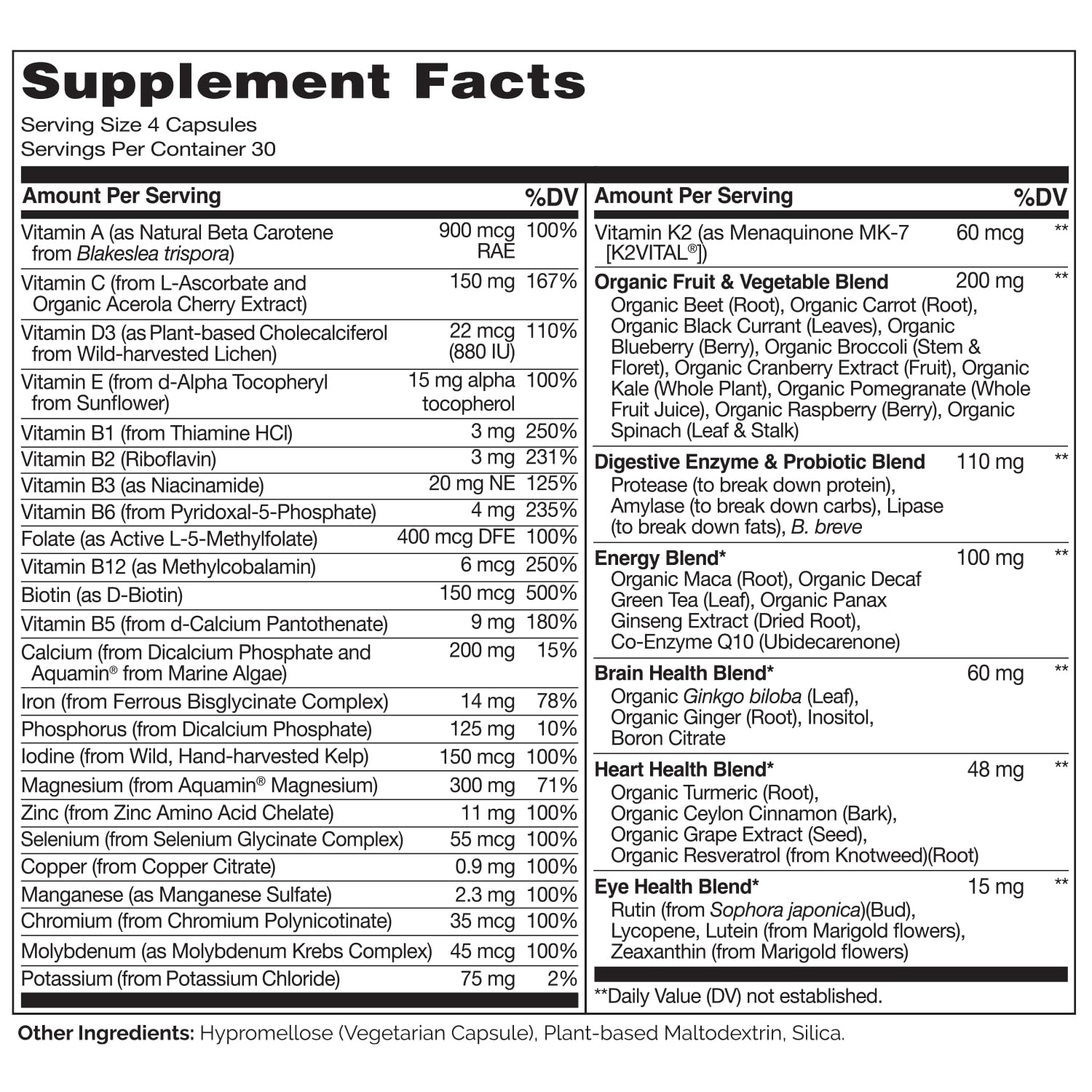 NATURELO Whole Food Multivitamin for Women - with Vitamins, Minerals, & Organic Extracts - Supplement for Energy and Heart Health - Non GMO - 120 Vegan Capsules