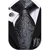 Hi-Tie Men 63inches Tie Set Extra Long Necktie Paisley Tie Pocket Suqare Cufflinks Big and Tall Men Tie