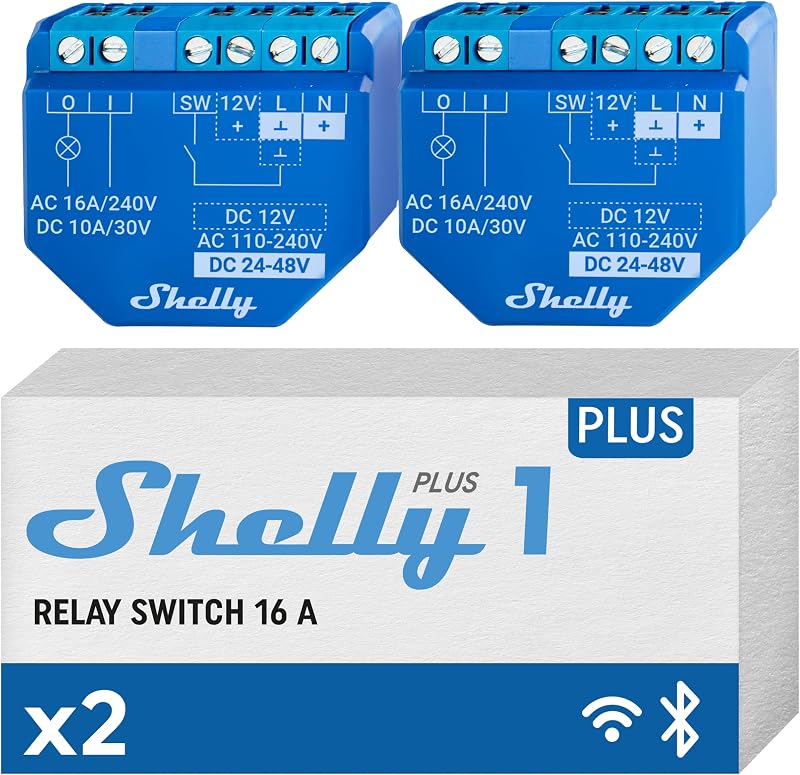 Shelly Plus 1 WiFi Bluetooth Smart Relay Switch 2 Pack Alexa Google No Hub
