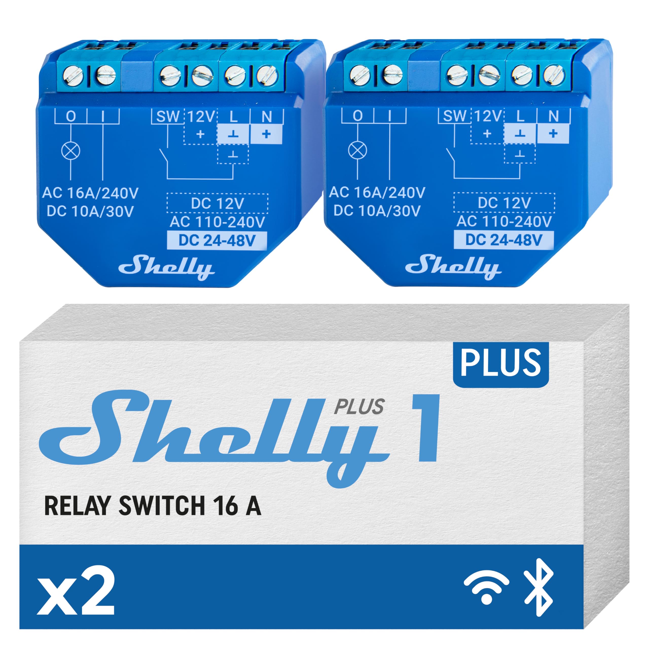 Shelly Plus 1 | WiFi & Bluetooth Smart Relay Switch | Home Automation | Compatible with Alexa & Google Home| iOS Android App | No Hub Required | Remote Control Garage Door Opener (2 pack) — image 1