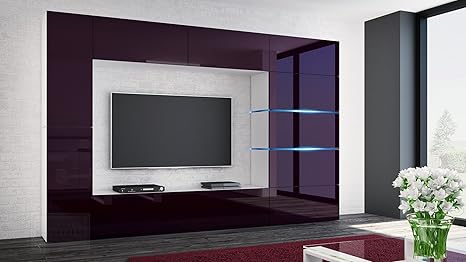 Wohnwand Aubergine Hochglanz Weiss Mdf Fronten Led Beleuchtung Modern Design Anbauwand Wohnzimmer Set Schrankwand Mediawand Amazon De Kuche Haushalt