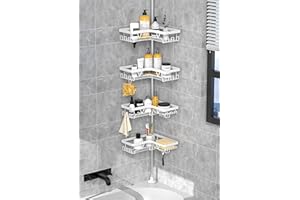 KEGII Corner Shower Caddy Tension Pole - White Shower Tension Rod Organizer, Floor to Ceiling Shower Caddy 25-114.2 inch, Towel Rack Corner Waterproof
