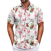 Aturmio Christmas Hawaiian Shirt for Men Short Sleeve Button Down Santa Claus Vacation Shirts