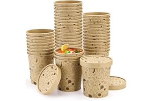 Cedilis 50 Pack Paper Soup Containers with Lids, 16 oz Disposable Kraft Food Containers for Ice Cream, Hot or Cold Soup, Yogurt