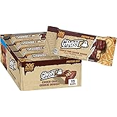 Ghost Choco Chip Cookie Dough Protein Bar, 20g Protein, 12 ct, 27.6 oz | 2g Sugar, 250 Calories per Dual-Bar Pack, Caramel &amp; Crisp Cookie Layers, Chocolatey Coating, Gym Bag Ready