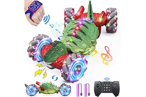 OSIMILY Remote Control Car，Dinosaur Toys car for Kids，2.4GHz LED Gesture Sensing RC Car，4WD Rotation RC Stunt Car with Lights and Music，Dino Toys for Kids Ages 3 4 5 6 7 Gifts for Boys Girls(Red)