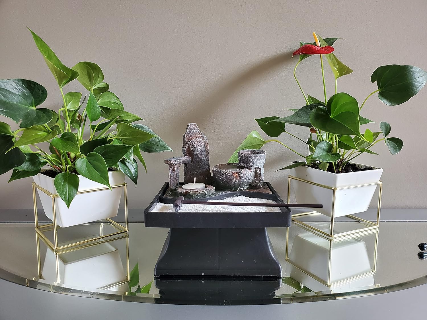 Germanda Indoor Relaxation Tabletop Zen Garden Decor With Water Fountain Tealight Candle Holder and Accessories Automatic Pump with Power Switch with Calming Natural Water Sound for Home or Office: Health & Personal Care