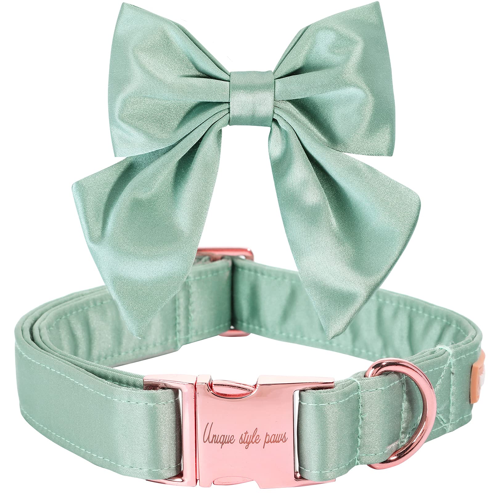 Unique style paws Silk Green Color Dog Collar Adjustable Durable Dog Collar with Bow Wedding Bowtie Collar for X-Large Dogs