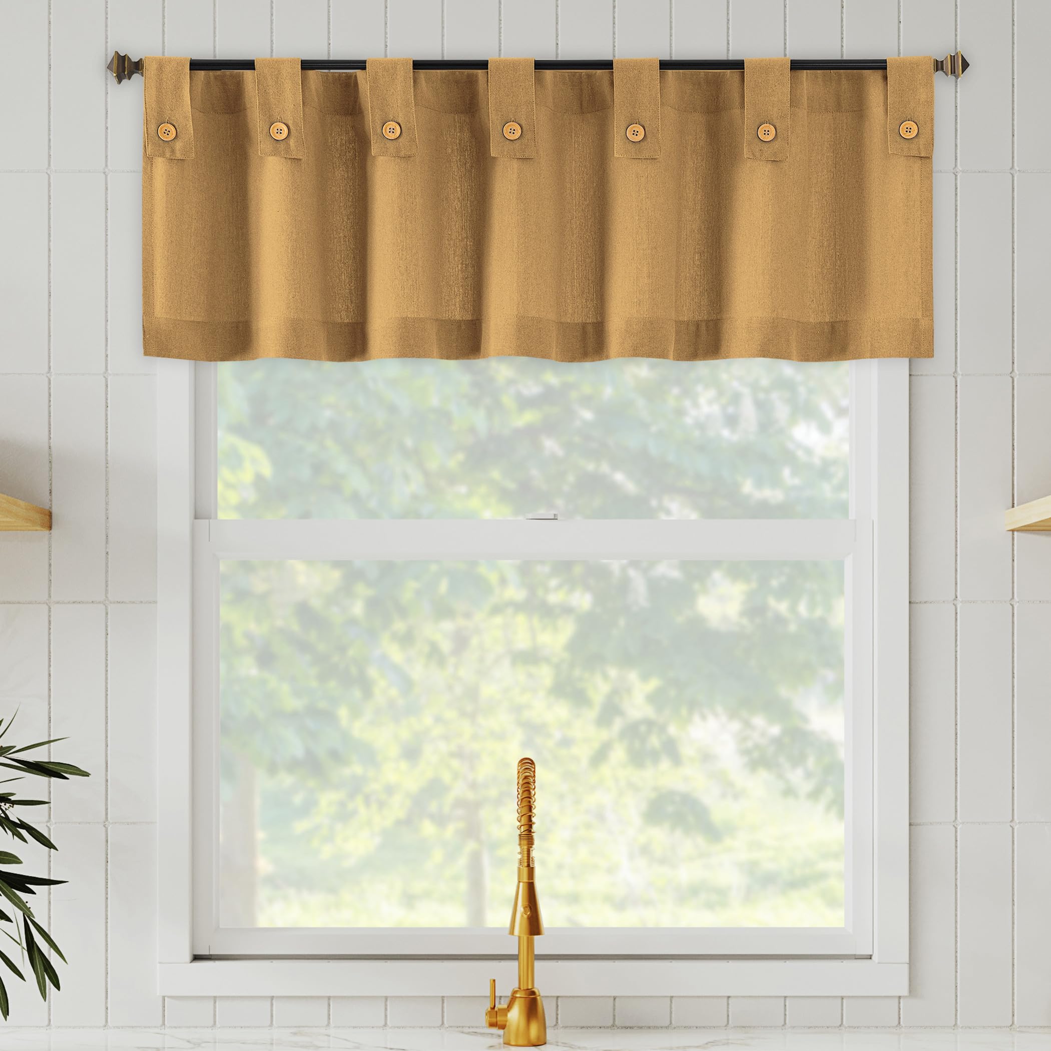 Archaeo Cotton Blend Button Tab Top Cafe Curtains, Valance, 54" x 14, Camel