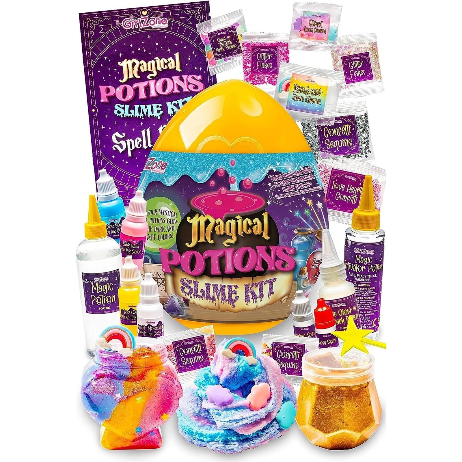 GirlZone Magic Potion Slime Kit, Spellbinding Slime Making Kit to Make 6 Magic Slime Potions and Glow in the Dark Slime, Fun Halloween Gifts for Kids
