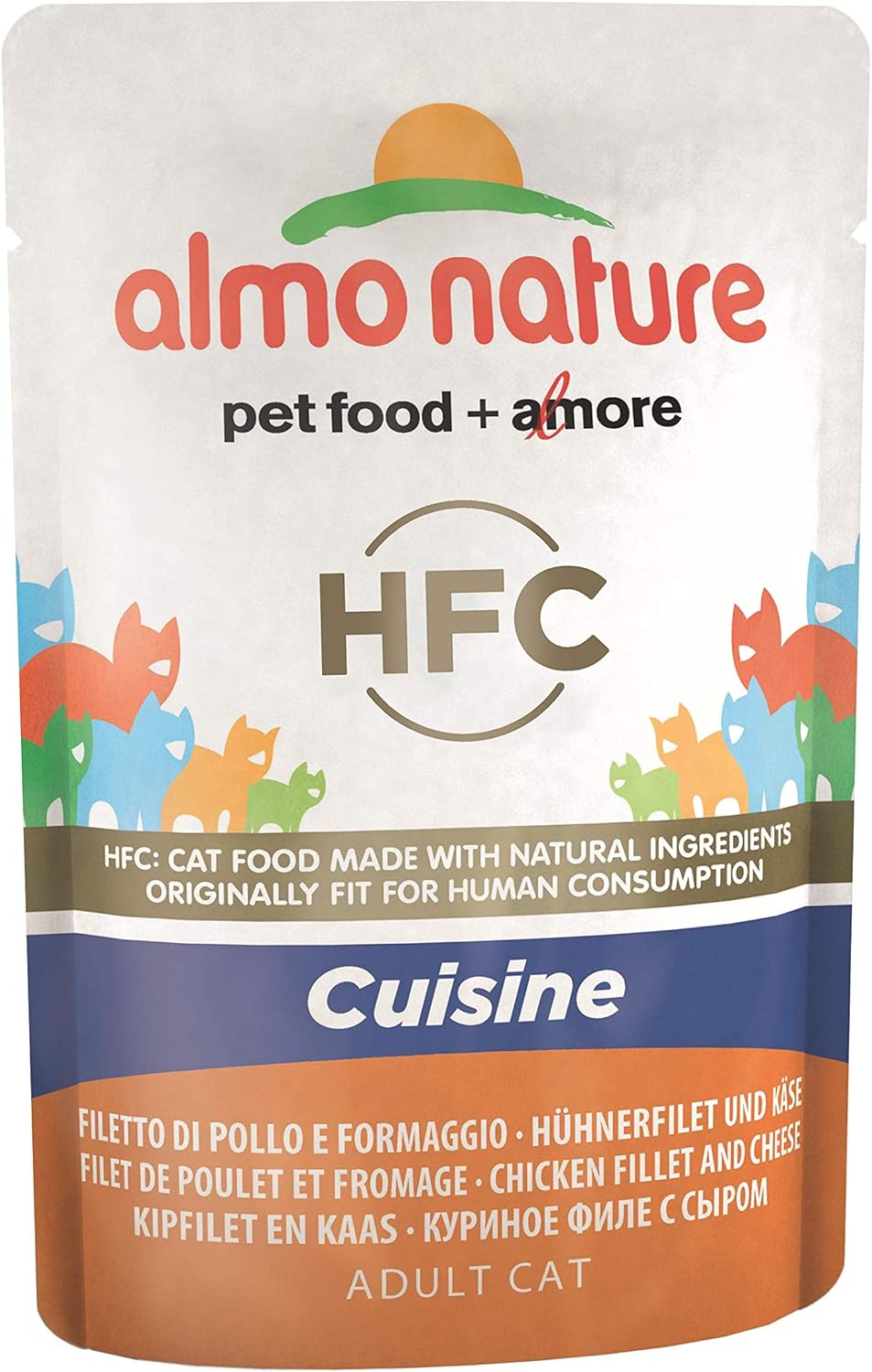 Almo Nature HFC Jelly - Wet Cat Food for Adult Cats - Chicken Fillet and Cheese - Human-Grade, Gluten-Free - 55g (Pack of 24)