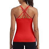 MathCat Seamless Workout Tank Tops for Women with Built in Bra, Spaghetti Strap Ribbed Athletic Strappy Back Yoga Shirts
