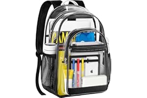 GEAMSAM Clear Backpack Heavy Duty, Transparent Bookbag See Through Bag with Reinforced Bottom for College, Travel, Workplace Security - Black