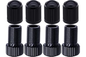 MEAJOO 4PCS Presta Valve Adapter, Aluminum Convert Presta to Schrader Adaptor, Inflate Tire Using Standard Pump or Air Compressor for Bikes, 4 x Black Tire Valve Caps(Vertical Grain Style, Black)