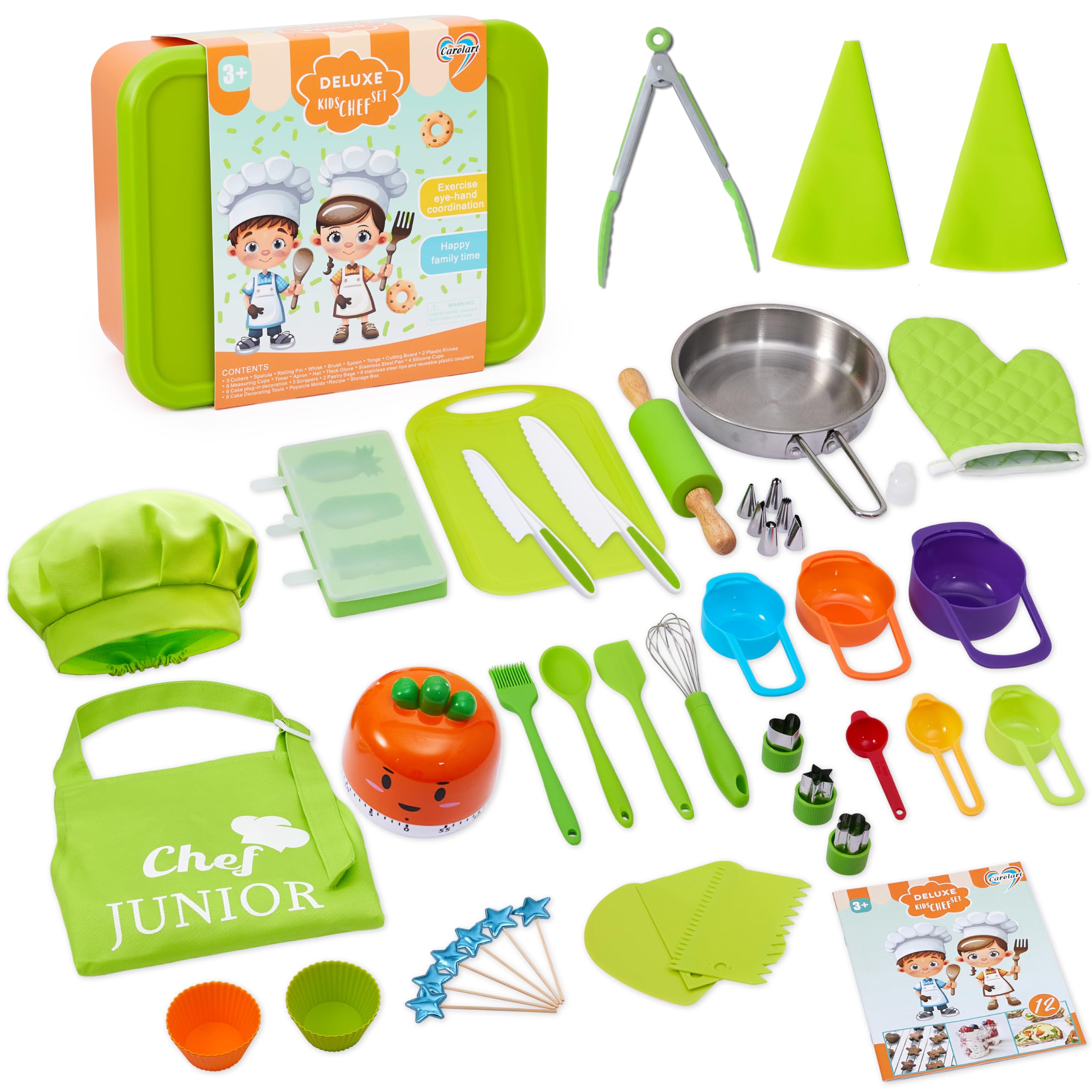 Carolart Kids Baking and Knife Set,Cookware,Kids Play Pots and Pans,Mini Stainless Steel Pretend Play Cooking Toys,Apron and Chef Hat for Boys,Sensory Toys…