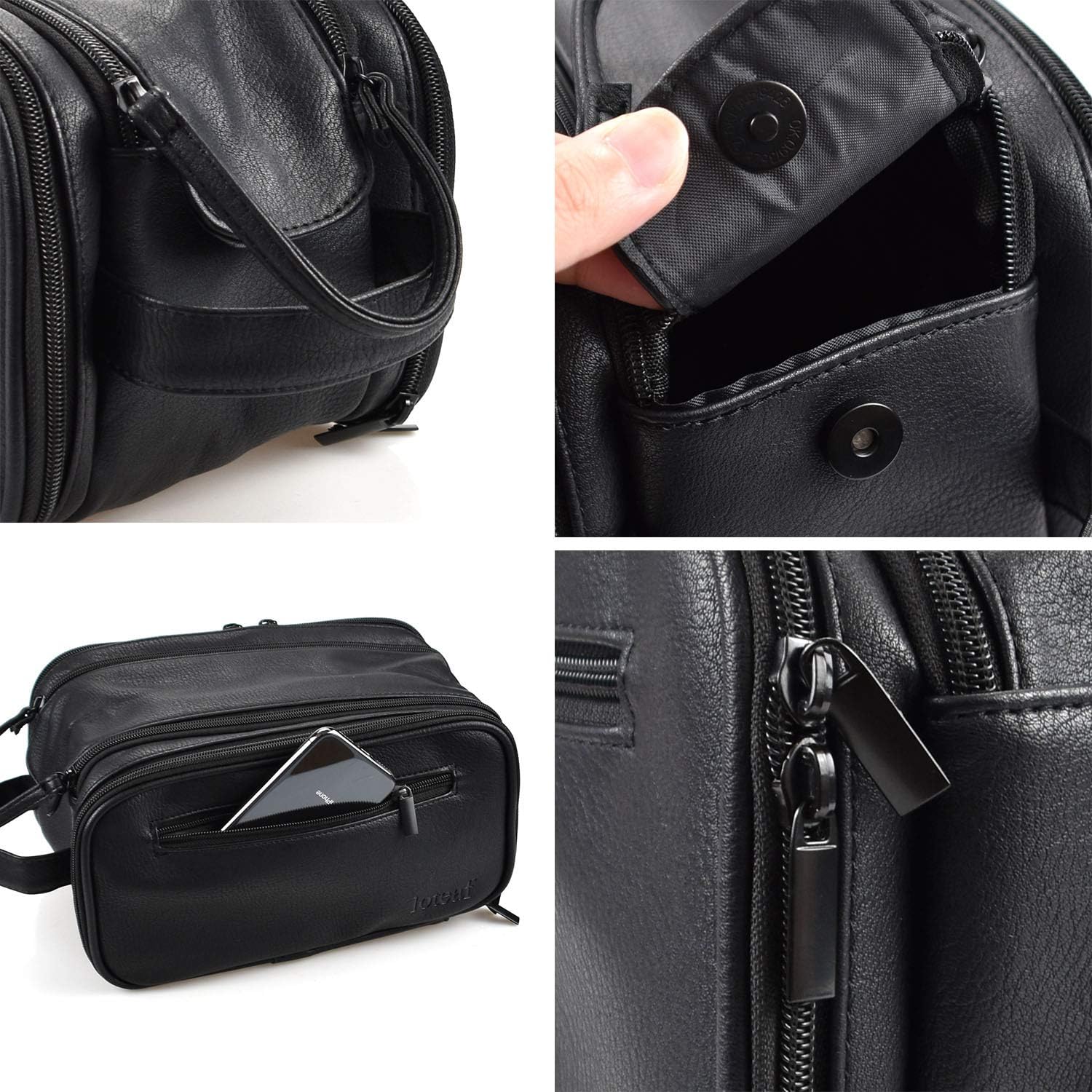 Loteaf Toiletry Bag for Men PU Leather Water-Resistant Travel Toiletry Bag Organizer Dopp Kit for Toiletries Accessories