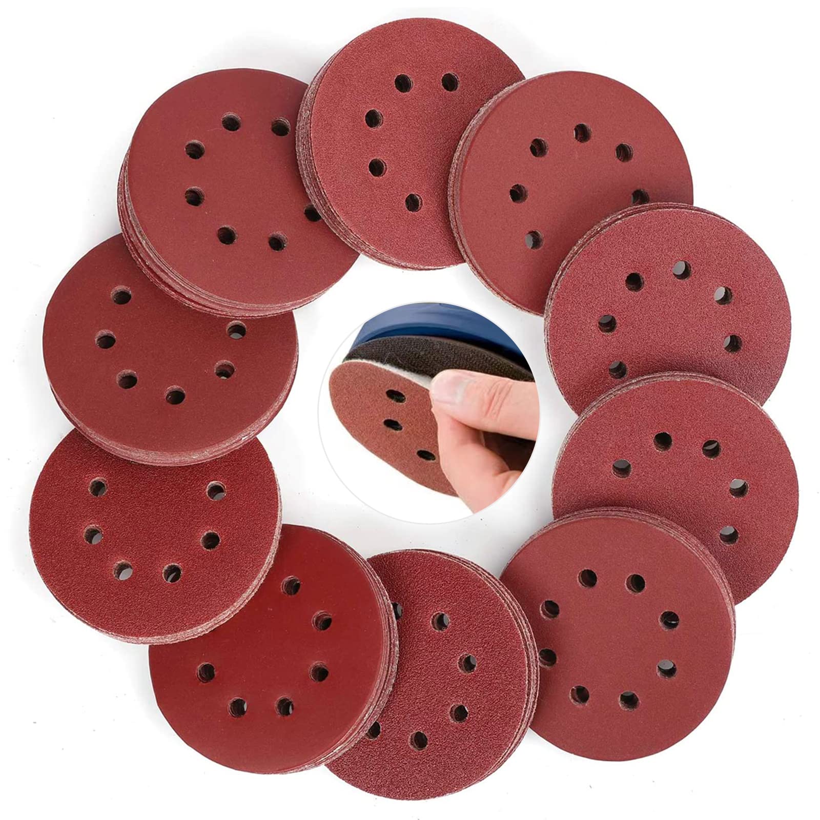 60PC Sanding Discs Pads, AEXIRI Hook and Loop 40 60 80 100 120 150 180 240 320 400 Mixed Grits 125mm/5 inch 8-Holes Sandpaper Sheet for Random Orbital Sander