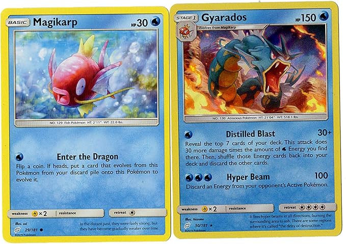 Amazon Com Sun Moon Team Up Evolution Set Gyarados 30 181 Magikarp 29 181 Holo Rare Card Lot Toys Games