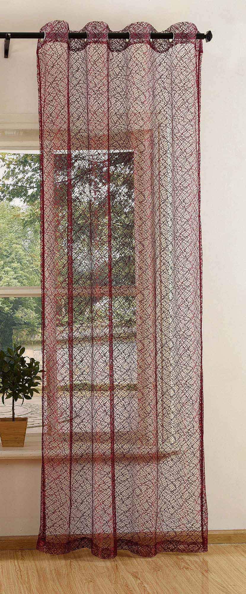 Gardinenbox Net Curtain with Eyelets Plain Transparent Decorative Net Curtain 245 x 140 cm Bordeaux 203522 Polyester Red 245 x 140 cm