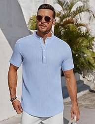COOFANDY Men's Henley Shirt Short Sleeve Stand