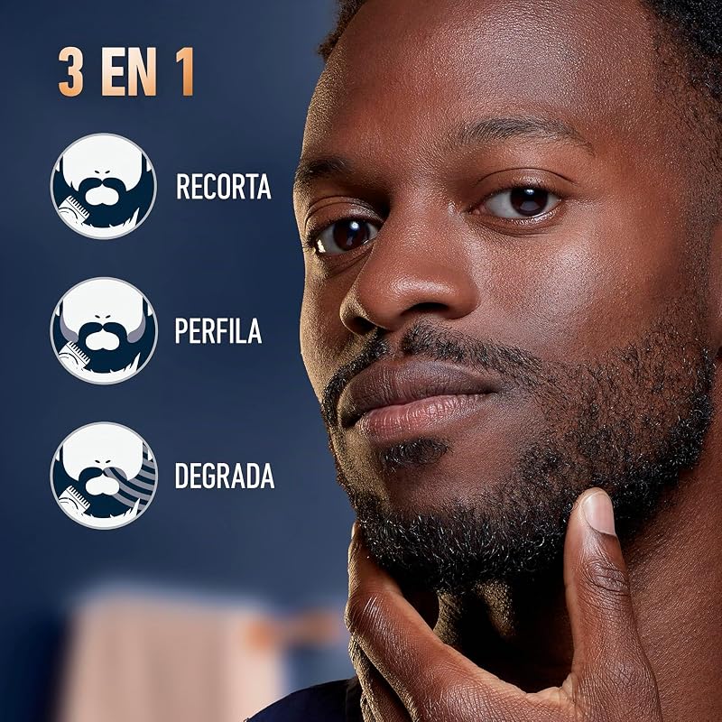 Aparador de barba masculino, aparador de cabelo 3 em 1 com 5 pentes laváveis, escova de limpeza, capa e carregador, aparador sem fios com lâmina afiada para a vida toda a vida