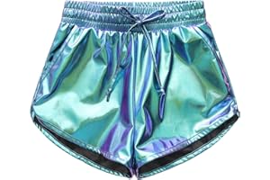 DTONE Girls Metallic Shorts Sparkly Shinly Dance Hot Pants Kids Glitter Gymnastics Shorts