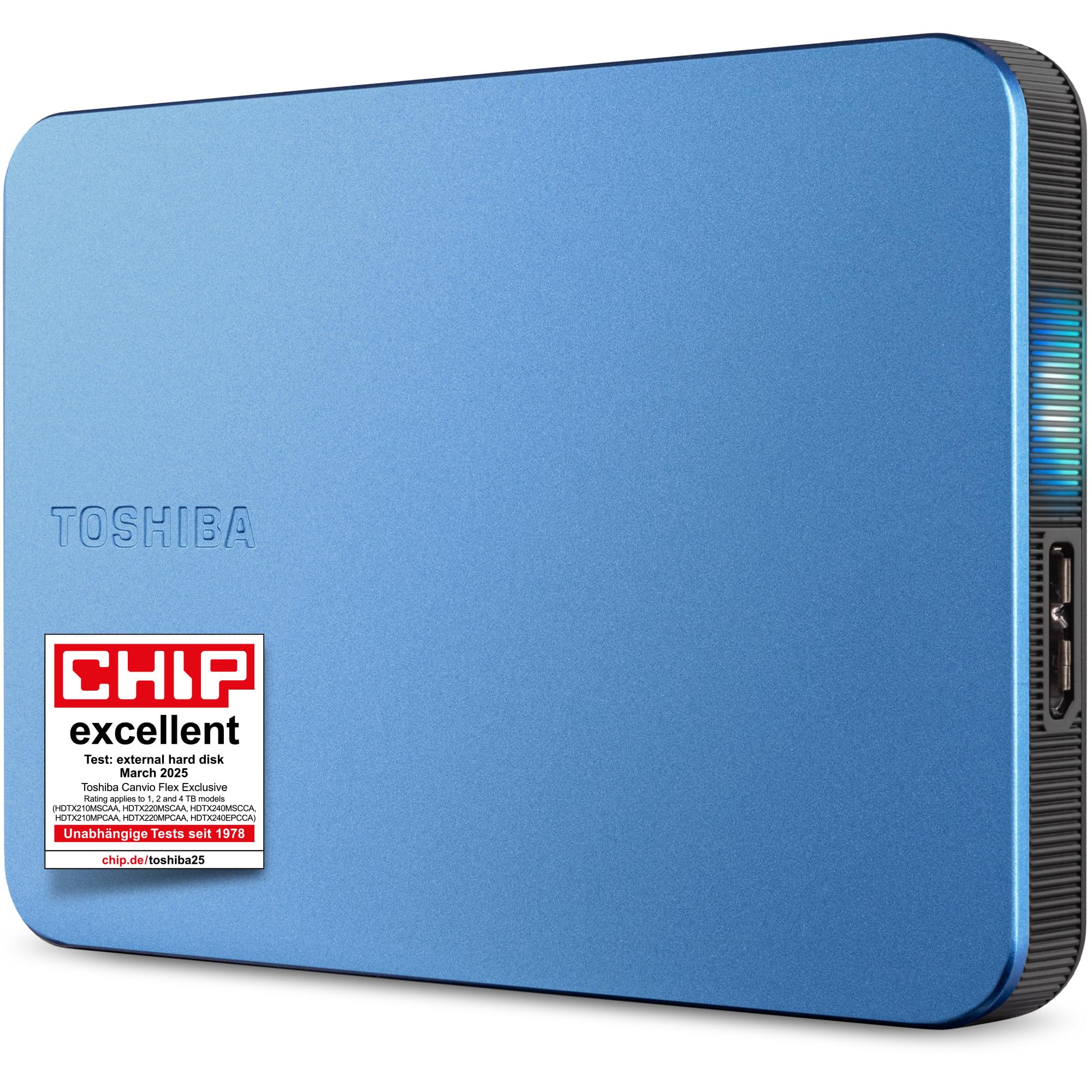 Toshiba Canvio Flex 2TB – Portable 2.5’’ External Hard Drive (HDD) for Mac, Windows PC, Smartphone and Tablet Use, Compatible with Most USB-C and USB-A Devices, Metallic Blue (HDTX220ESCAA)