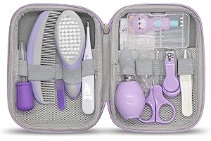 SUHCTUPTX Baby Grooming Kit, 15 in 1 Portable Baby Safety Care Kit with Baby Brush and Comb Set Nail Clippers Nasal Aspirator etc for Nursery Newborn Infant Girl Boys Keep Clean Baby Essentials (Purple)