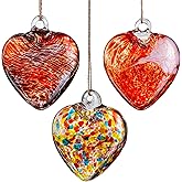 3Pcs Hand Blown Glass Heart Ornaments 3.5inch Hanging Crystal Heart Figurine for Home Garden Tree Decoration(Red)