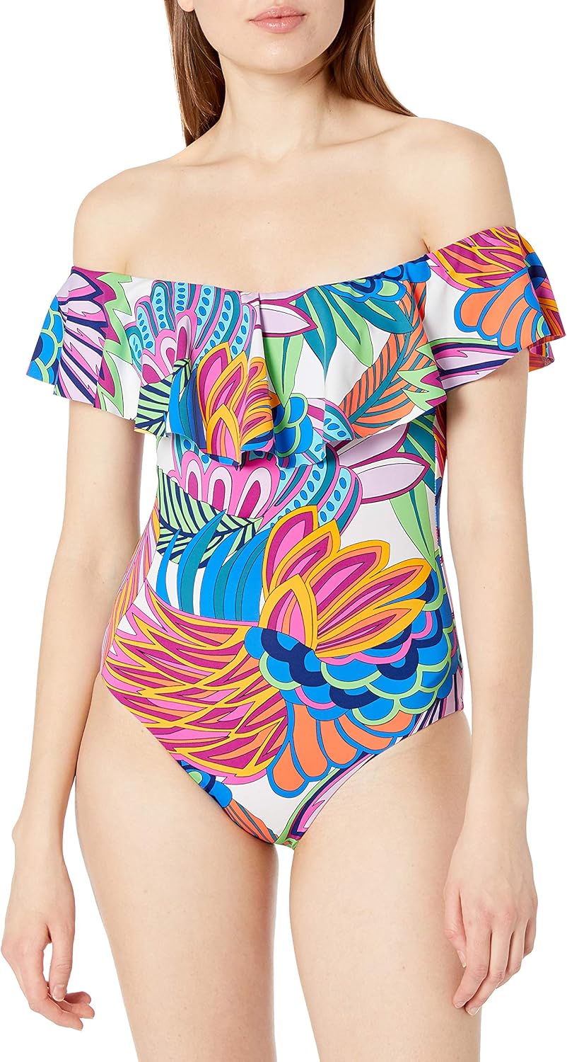 Trina Turk Women's Off-The-Shoulder Ruffle Bandeau One Piece Swimsuit at  Women’s Clothing store