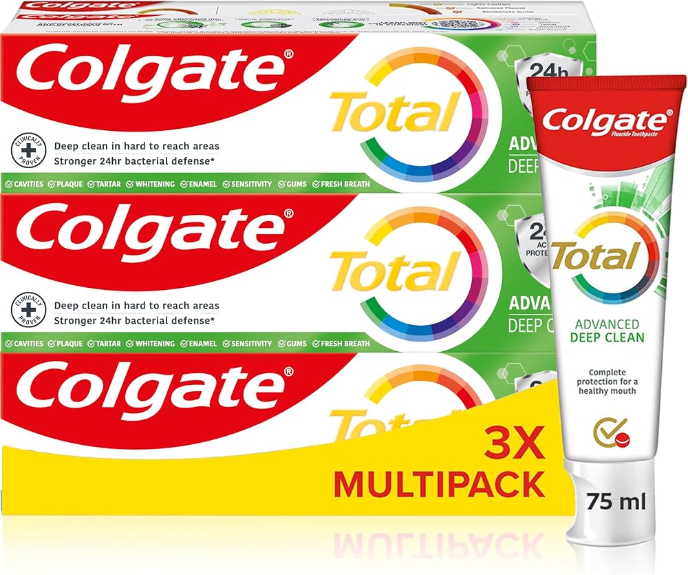 Colgate Total Advanced Deep Clean Toothpaste 75ml x3 Fluoride 24h Defence