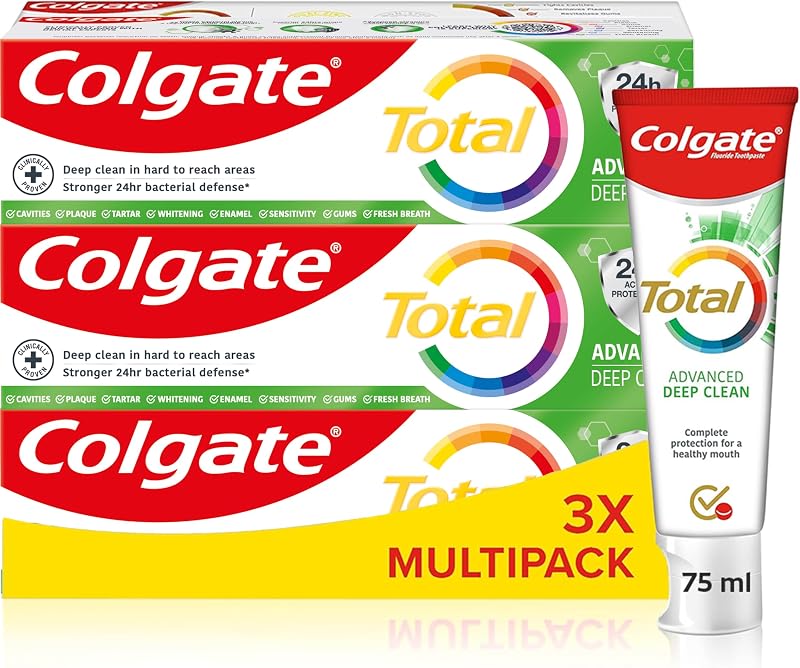 Colgate Total Advanced Deep Clean Toothpaste 75ml x3 Fluoride 24h Defence