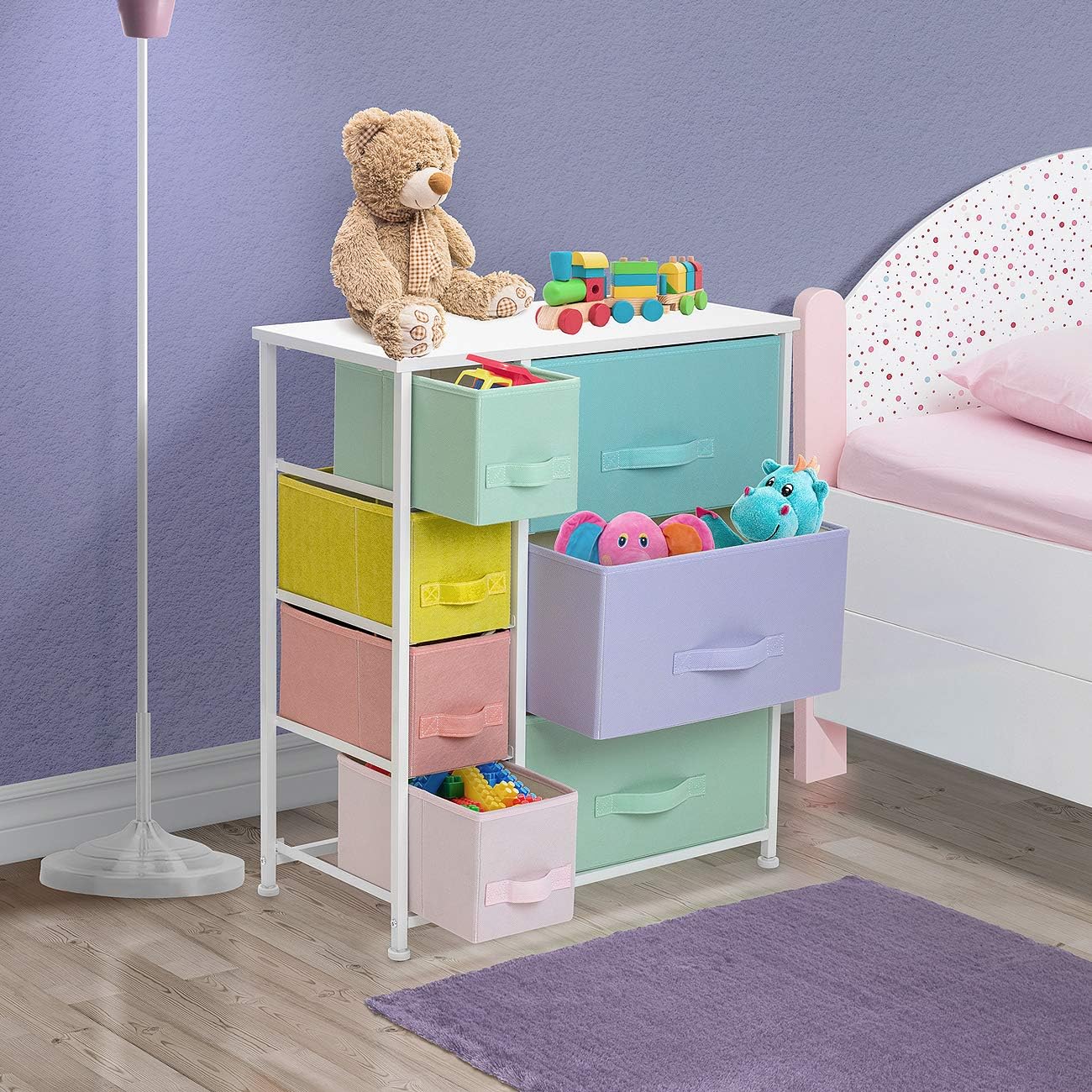 Sorbus Nightstand with 7 Drawers - Bedside Furniture & Night Stand End Table Dresser for Home, Bedroom Accessories, Office, College Dorm, Steel Frame, Wood Top (7-Drawer, Pastel/White): Kitchen & Dining