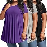 Evervibe 3 Pack Women's Plus Size Tunic Top Short Sleeve Long Shirts Summer Loose Fit Flowy Blouse Wear with Leggings