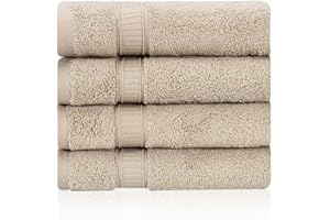 LA' HAM MAM FINE LIVING La Hammam 4 Pack 16” × 28” Turkish Cotton Hand Towels for Bathroom, Face, Hotel, Gym, & Spa | Extra Soft Feel Fingertip, Quick Dry and Highly Absorbent Luxury Premium Quality Towel Set - Beige